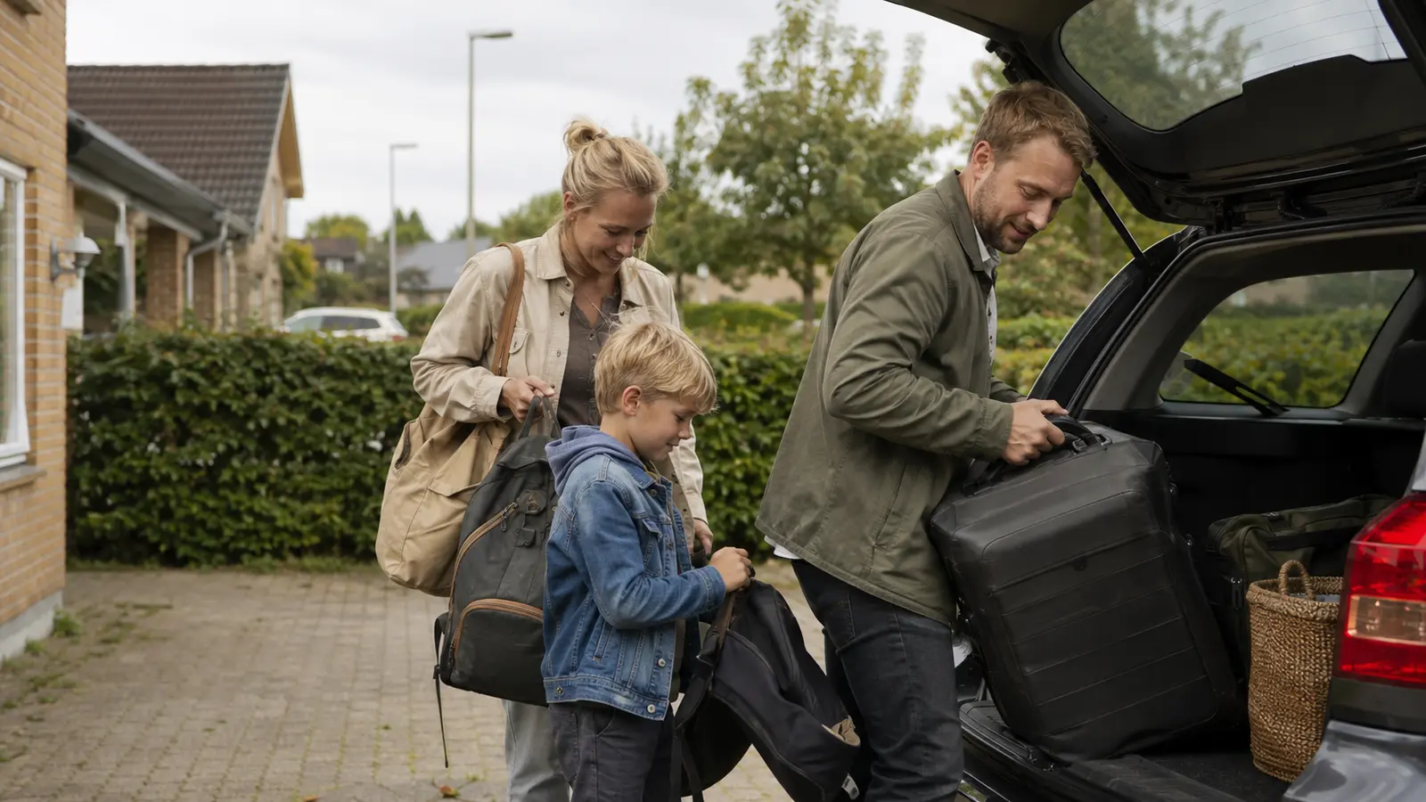 Familie pakker bilen før en rejse